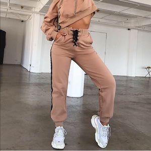 Tiger Mist tan Pacifica side stripe jogger pants